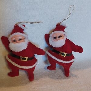 Vintage Flocked Dancing Santa Claus Ornaments